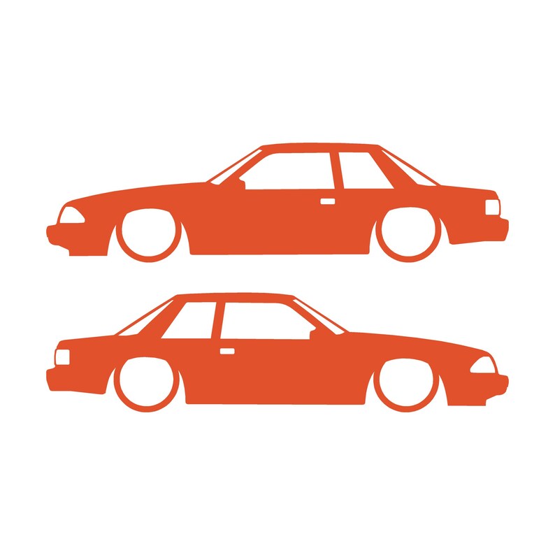 Juego de 2 pegatinas con silueta de coche rebajado para Ford Mustang Fox Body Notchback 1987-93 Naranja