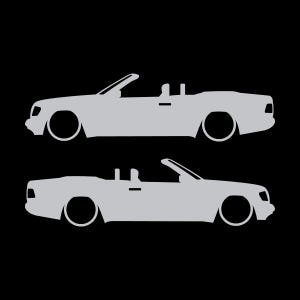 Set van 2 autosilhouet-stickers voor de Mercedes E-Klasse W124 Cabriolet. Zilver
