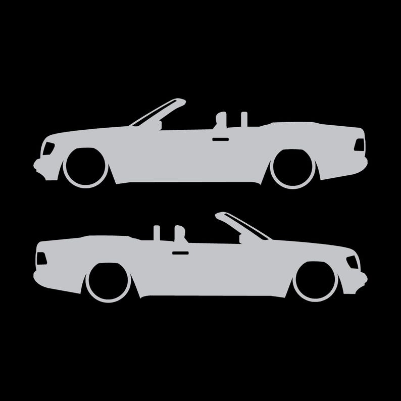 Set van 2 autosilhouet-stickers voor de Mercedes E-Klasse W124 Cabriolet. Zilver