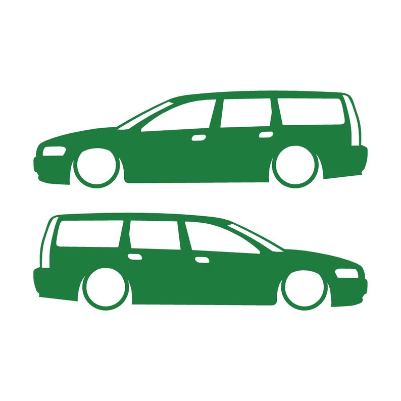 Set Of 2 Car Silhouette Decal Stickers For Volvo V70 T5 R 2nd Gen 2000-07 Green