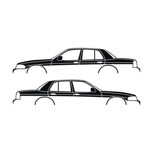 Juego de 2 pegatinas con silueta de coche para Ford Crown Victoria de 2.ª generación Negro