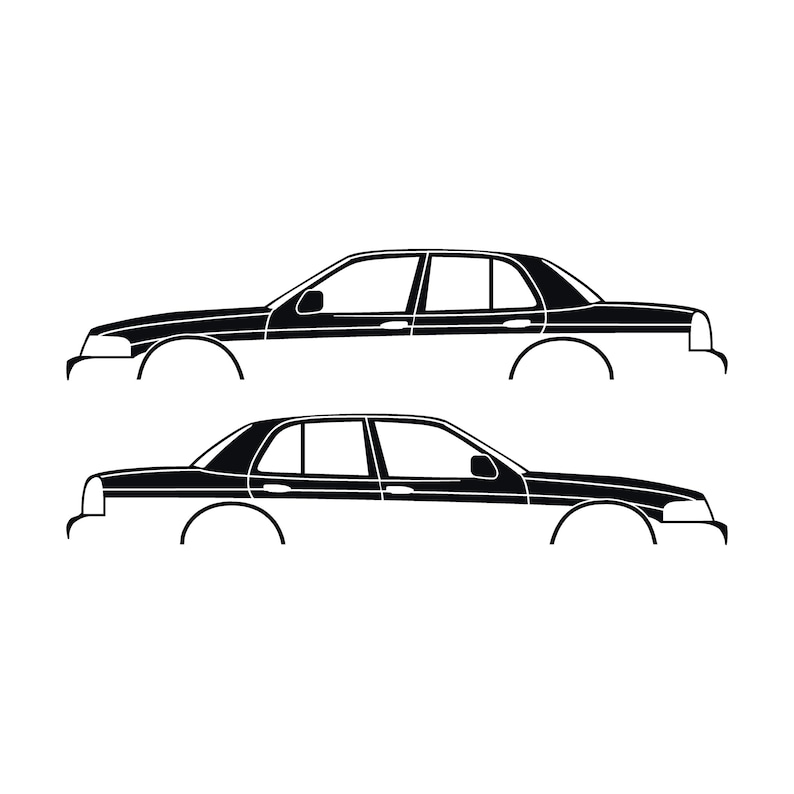 Juego de 2 pegatinas con silueta de coche para Ford Crown Victoria de 2.ª generación Negro