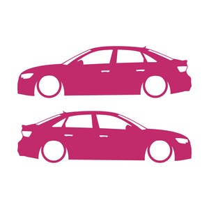 Set Of 2 Lowered Car Silhouette Decal Stickers For Audi S3 3rd Gen 8v Facelift 2016-20 Sedan Pink