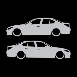 Set Of 2 Lowered Car Silhouette Decal Stickers For BMW E60 5-series Sedan Silver