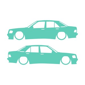 Set Of 2 Lowered Car Silhouette Decal Stickers For Mercedes 190 E W201 Mint