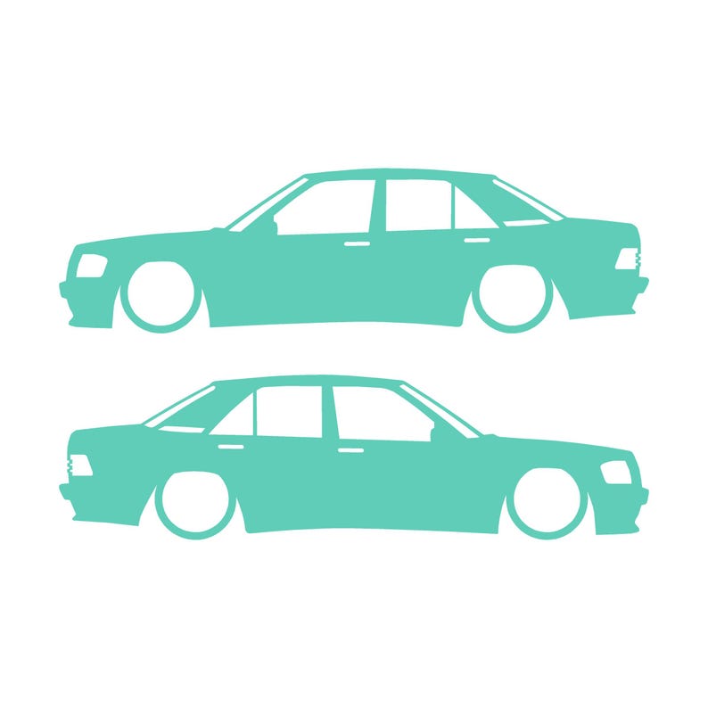 Set Of 2 Lowered Car Silhouette Decal Stickers For Mercedes 190 E W201 Mint