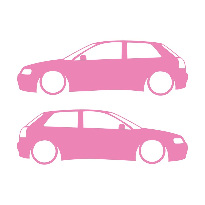 Set Of 2 Lowered Car Silhouette Decal Stickers For Audi A3 S3 8L 1996-2003 Soft Pink