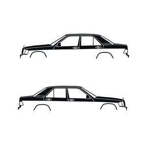 Set Of 2 Car Silhouette Decal Stickers For The Mercedes 190e Black
