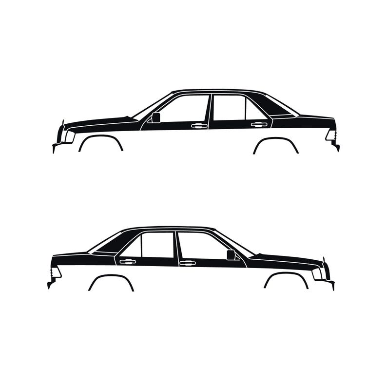 Set Of 2 Car Silhouette Decal Stickers For The Mercedes 190e Black