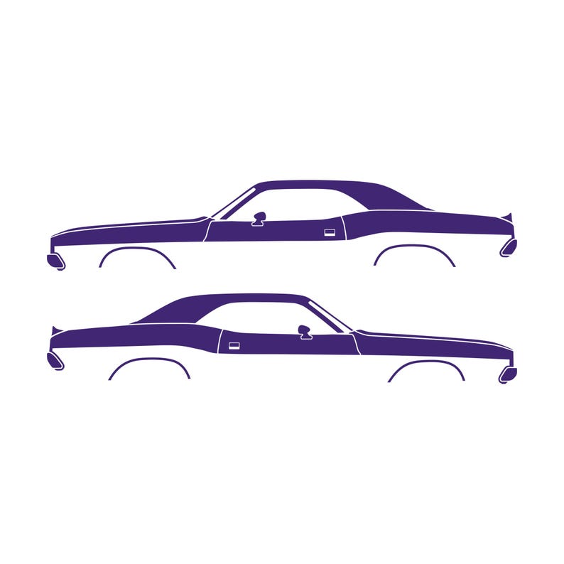 Set Of 2 Car Silhouette Decal Stickers For Dodge Challenger Classic Hardtop 1st Gen 1970-74 Coupe Purple