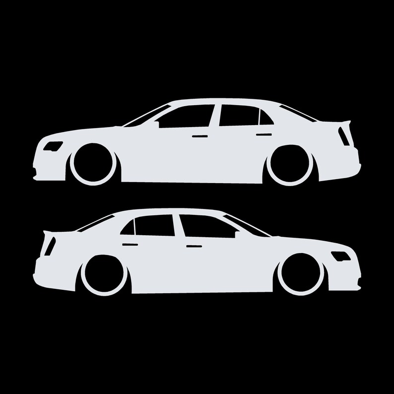 Set Of 2 Lowered Car Silhouette Decal Stickers For Chrysler 300 300C 2nd Gen 2011+ Sedan White
