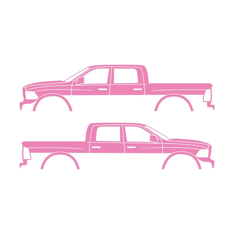 Set med 2 silhuettdekaler för Dodge Ram Crew Cab 4:e generationen 2010-18 Soft Pink