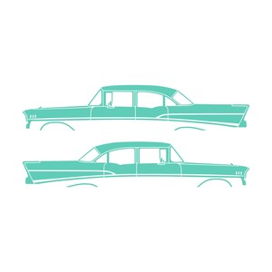 Set Of 2 Lowered Car Silhouette Decal Stickers For 1957 Chevrolet Bel Air 4-door Sedan Coupe Mint