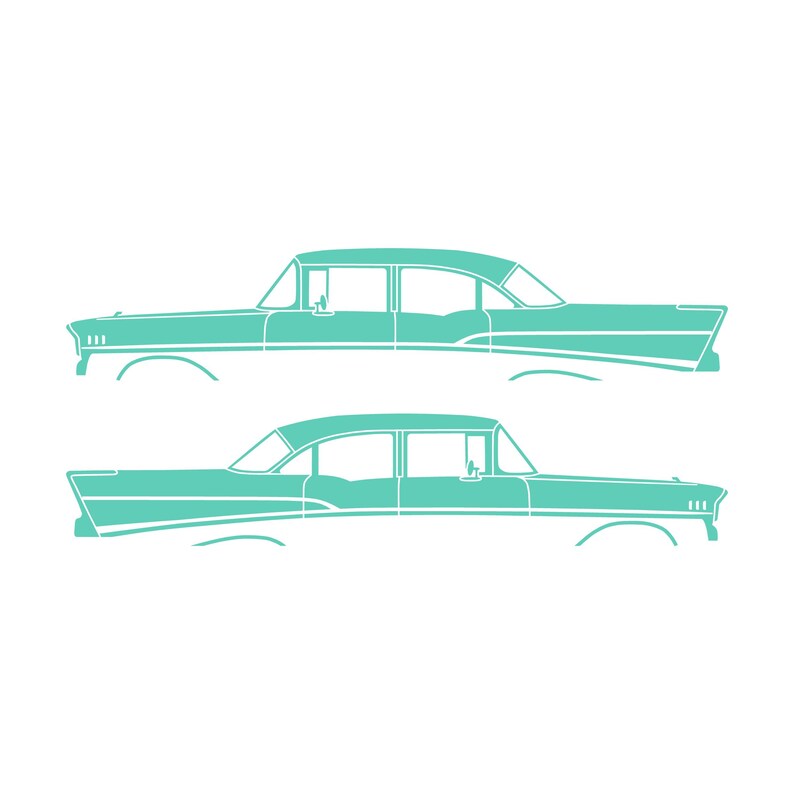 Set Of 2 Lowered Car Silhouette Decal Stickers For 1957 Chevrolet Bel Air 4-door Sedan Coupe Mint