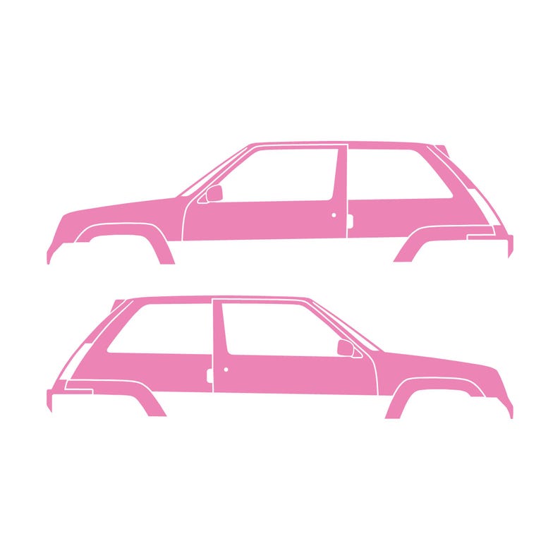 Set Of 2 Car Silhouette Decal Stickers For Renault 5 GT Turbo Soft Pink