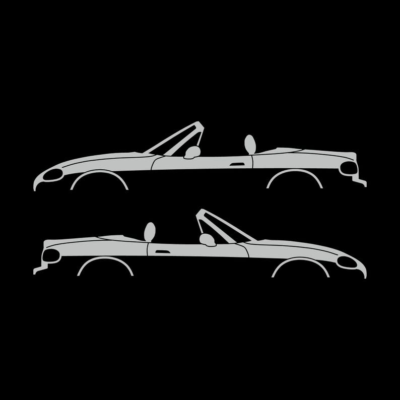 Set Of 2 Lowered Car Silhouette Decal Stickers For Mazda Miata MX5 NB Light Grey