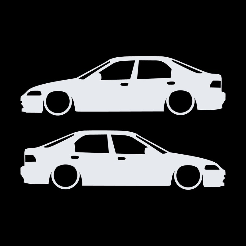 Set Of 2 Lowered Car Silhouette Decal Stickers For Honda Civic EG Sedan White