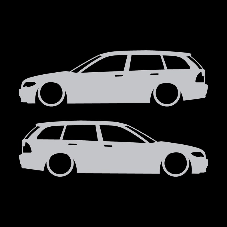 Set Of 2 Lowered Car Silhouette Decal Stickers For BMW E46 3-series Facelift Touring Silver