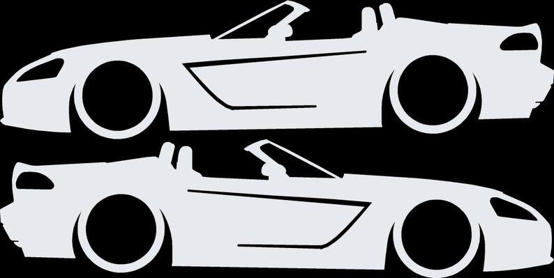 Set Of 2 Lowered Car Silhouette Decal Stickers For Dodge Viper 3rd Gen Roadster White