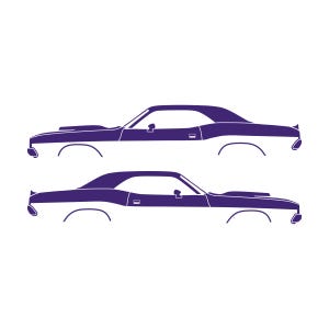 Set Of 2 Car Silhouette Decal Stickers For Dodge Challenger Shaker Hood Classic Hardtop 1st Gen 1970-74 Purple