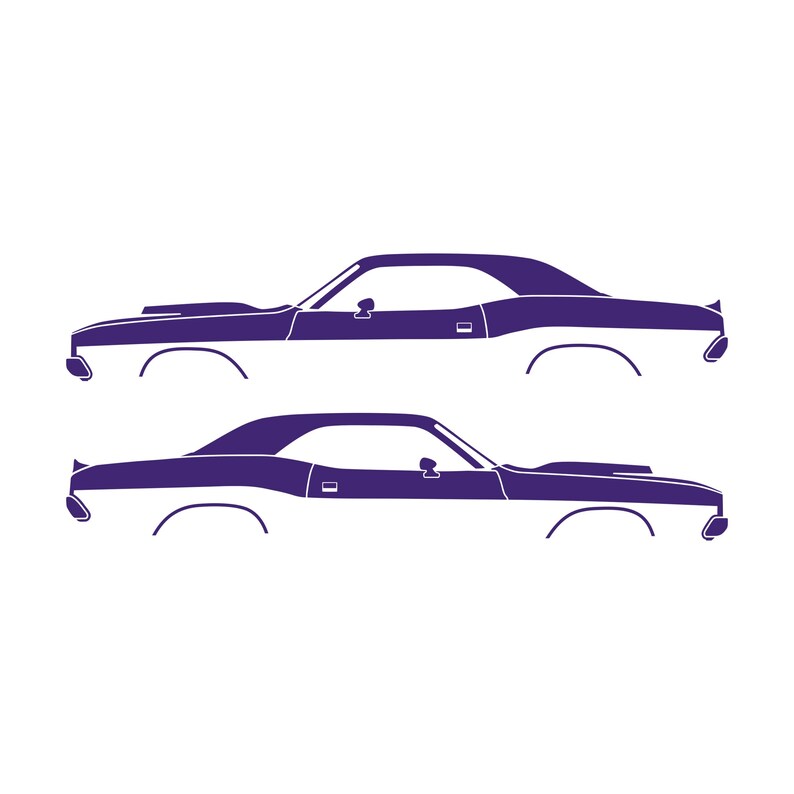 Set Of 2 Car Silhouette Decal Stickers For Dodge Challenger Shaker Hood Classic Hardtop 1st Gen 1970-74 Purple