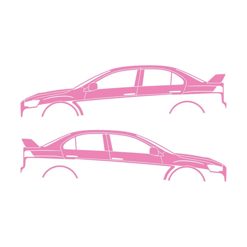 Set Of 2 Lowered Car Silhouette Decal Stickers For Mitsubishi Lancer Evo X 10 Soft Pink