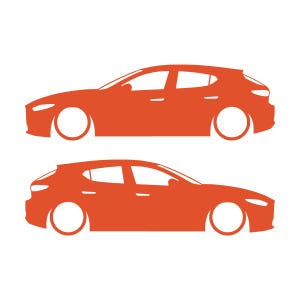 Set mit 2 Aufklebern für tiefergelegte Fahrzeuge für Mazda 3 BP 4. Generation 2019 Orange