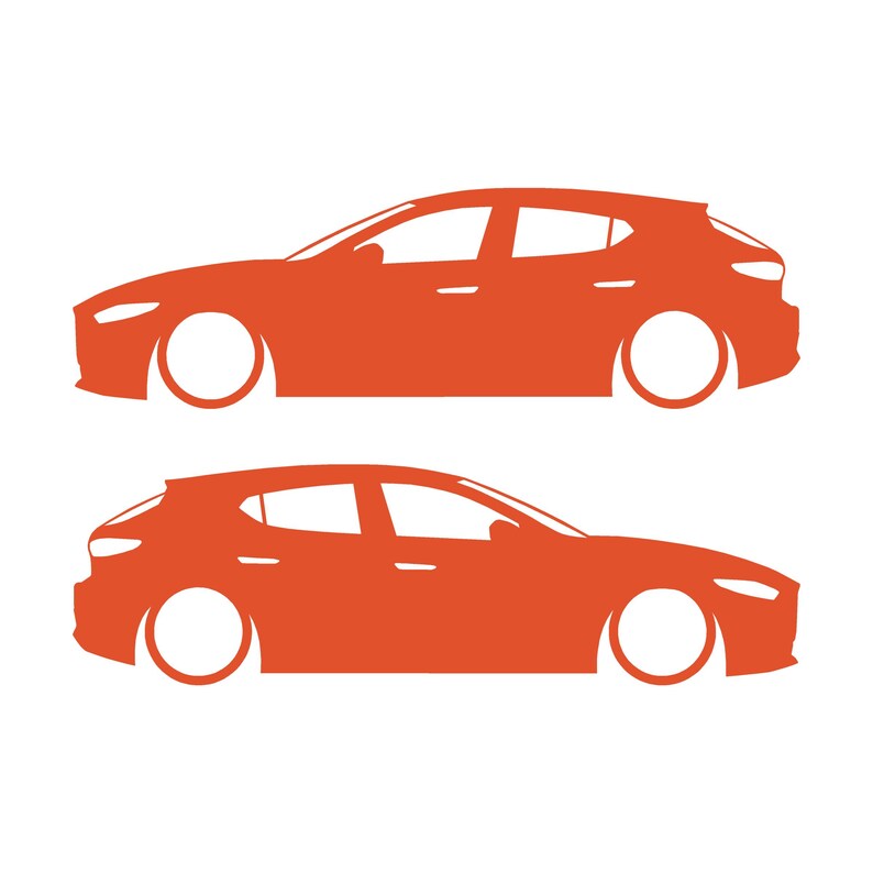 Set mit 2 Aufklebern für tiefergelegte Fahrzeuge für Mazda 3 BP 4. Generation 2019 Orange