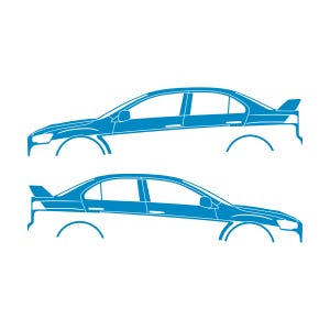 Set Of 2 Lowered Car Silhouette Decal Stickers For Mitsubishi Lancer Evo X 10 Light Blue