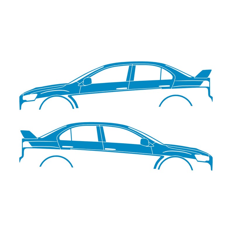 Set Of 2 Lowered Car Silhouette Decal Stickers For Mitsubishi Lancer Evo X 10 Light Blue