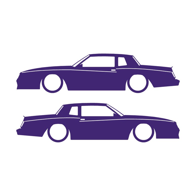 Set Of 2 Car Silhouette Decal Stickers For Chevrolet Monte Carlo SS 4th Gen Outline Coupe Purple