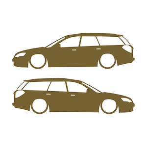 Juego de 2 pegatinas decorativas con silueta de coche rebajado para Subaru Legacy BP Wagon de cuarta generación. Oro