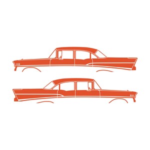 Set Of 2 Lowered Car Silhouette Decal Stickers For 1957 Chevrolet Bel Air 4-door Sedan Coupe Orange