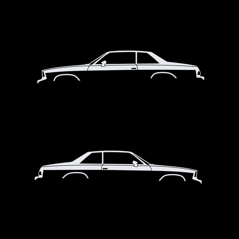 Set Of 2 Lowered Car Silhouette Decal Stickers For Chevrolet Malibu G-Body Coupe White
