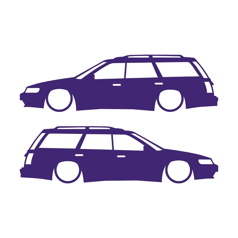 Set mit 2 Aufklebern für tiefergelegte Fahrzeuge für Subaru Legacy 1st Gen Wagon Lila