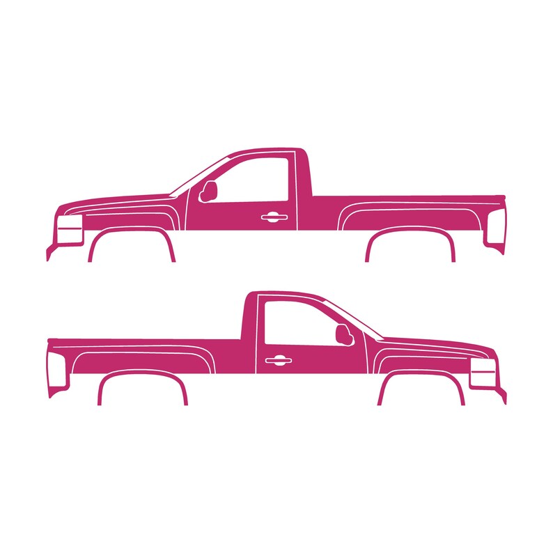 Set mit 2 Auto-Silhouette-Aufklebern für Chevrolet Silverado 2007-13 Einzelkabine Rosa