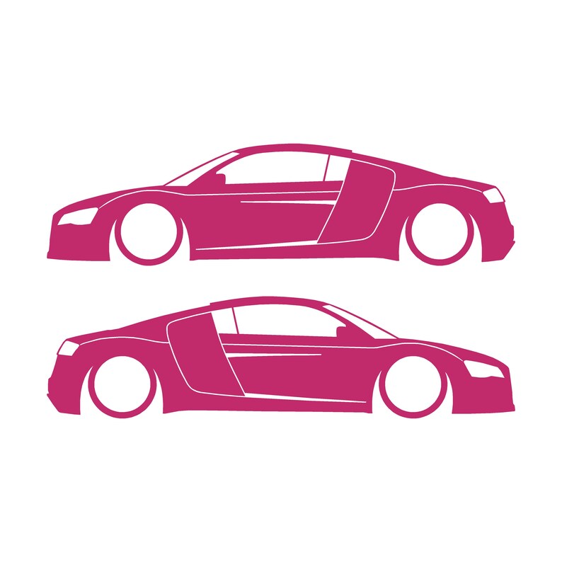 Juego de 2 pegatinas decorativas con silueta de coche rebajado para Audi R8 Coupé de primera generación (2007-2015) Rosa