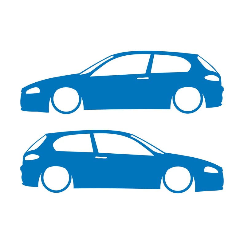Set Of 2 Lowered Car Silhouette Decal Stickers For Alfa Romeo 147 Facelift 2005+ 3-DOOR Hatchback Sky Blue