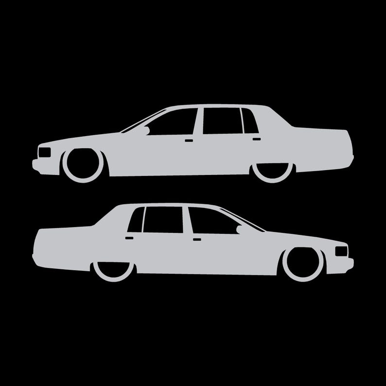 Set Of 2 Lowered Car Silhouette Decal Stickers For Cadillac Fleetwood 2nd Gen 1993-96 Silver