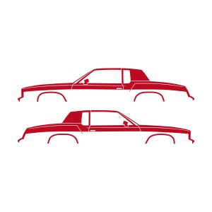 Set mit 2 Auto-Silhouette-Aufklebern für Oldsmobile Cutlass Supreme 4. Generation 1978-80 Coupé Rot