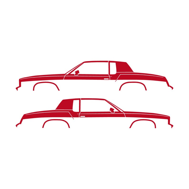 Set mit 2 Auto-Silhouette-Aufklebern für Oldsmobile Cutlass Supreme 4. Generation 1978-80 Coupé Rot