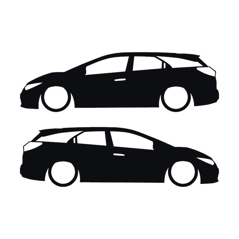 Set Of 2 Lowered Car Silhouette Decal Stickers For Honda Civic 9th Gen Tourer Black