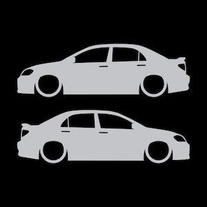 Set Of 2 Lowered Car Silhouette Decal Stickers For Toyota Corolla S XRS 9th Gen Sedan Silver