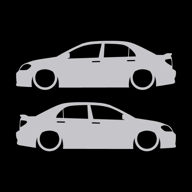 Set Of 2 Lowered Car Silhouette Decal Stickers For Toyota Corolla S XRS 9th Gen Sedan Silver