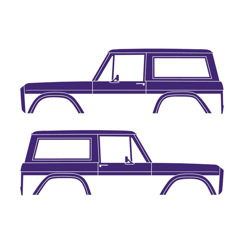 Set Of 2 Car Silhouette Decal Stickers For Classic Ford Bronco 1st Gen Top Removed Purple