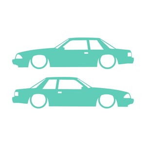 Juego de 2 pegatinas con silueta de coche rebajado para Ford Mustang Fox Body Notchback 1987-93 Mint