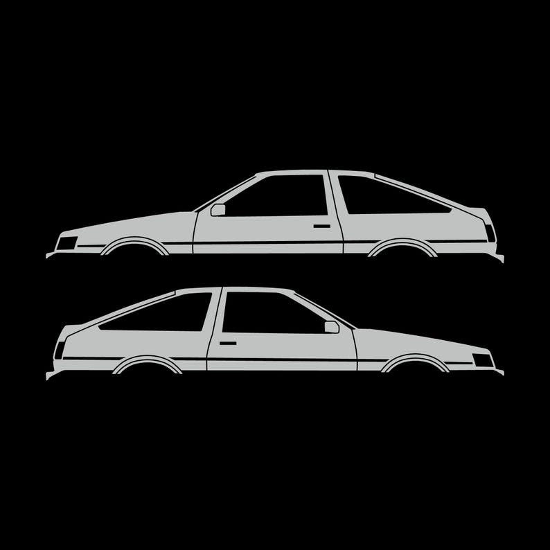 Set Of 2 Car Silhouette Decal Stickers For Toyota AE86 Corolla Levin Hatchback Light Grey