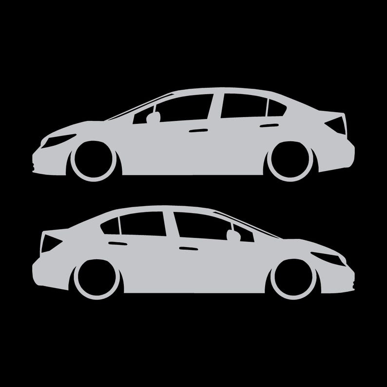 Set Of 2 Lowered Car Silhouette Decal Stickers For Honda Civic FB 9th Gen Sedan Silver