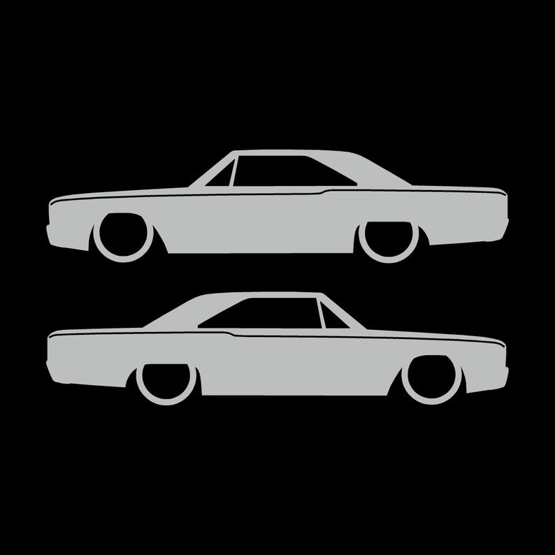 Set med 2 silhuettdekaler för Dodge Dart 4:e generationen 1967-69 Classic Hardtop Coupe Light Grey