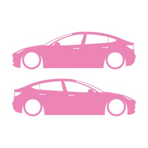 Set Of 2 Lowered Car Silhouette Decal Stickers For Tesla Model Y Soft Pink